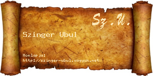 Szinger Ubul névjegykártya
